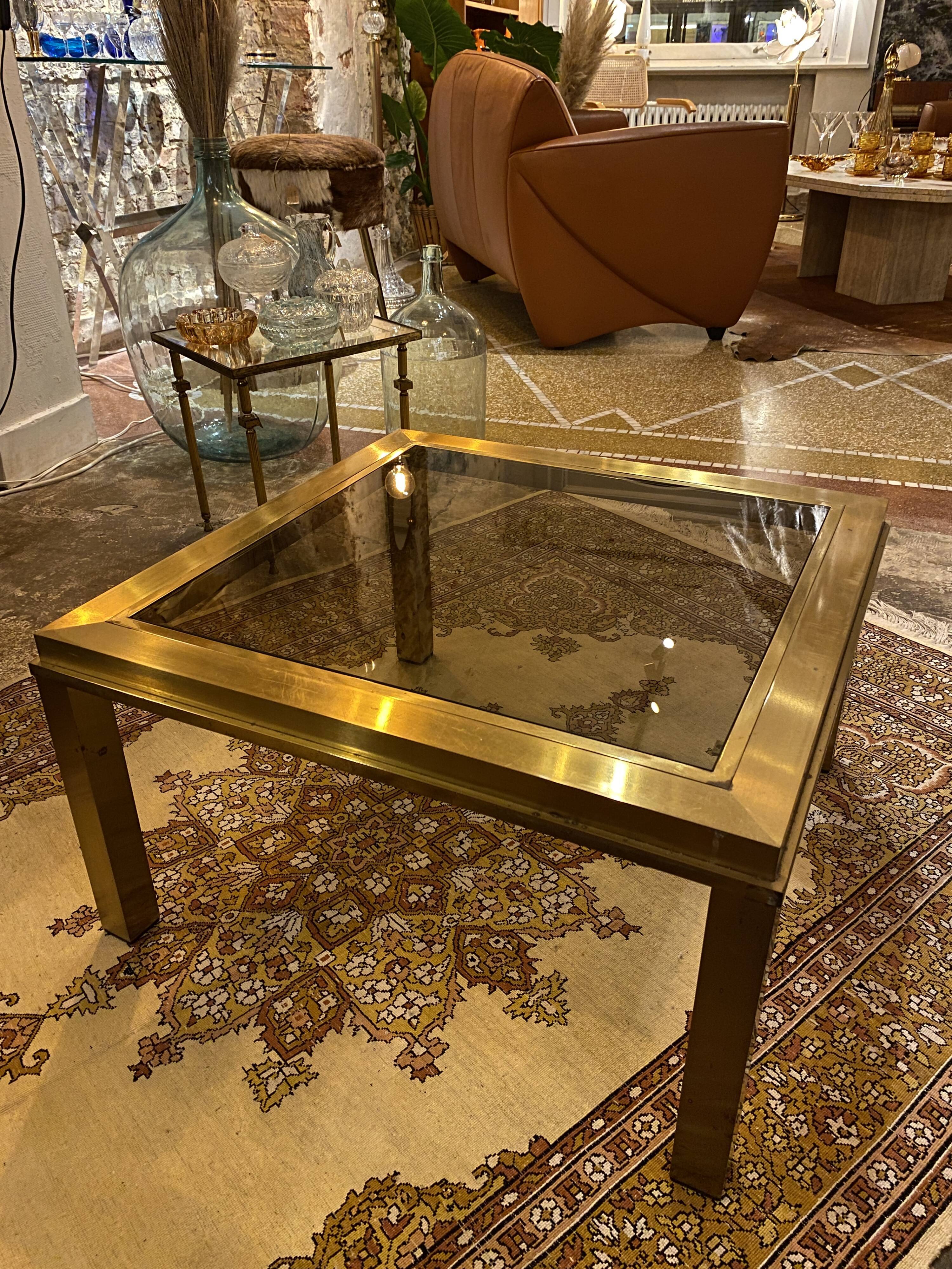 Gold square coffee table and smoked glass