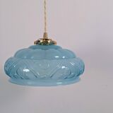 Art Deco pendant light in blue glass and brass