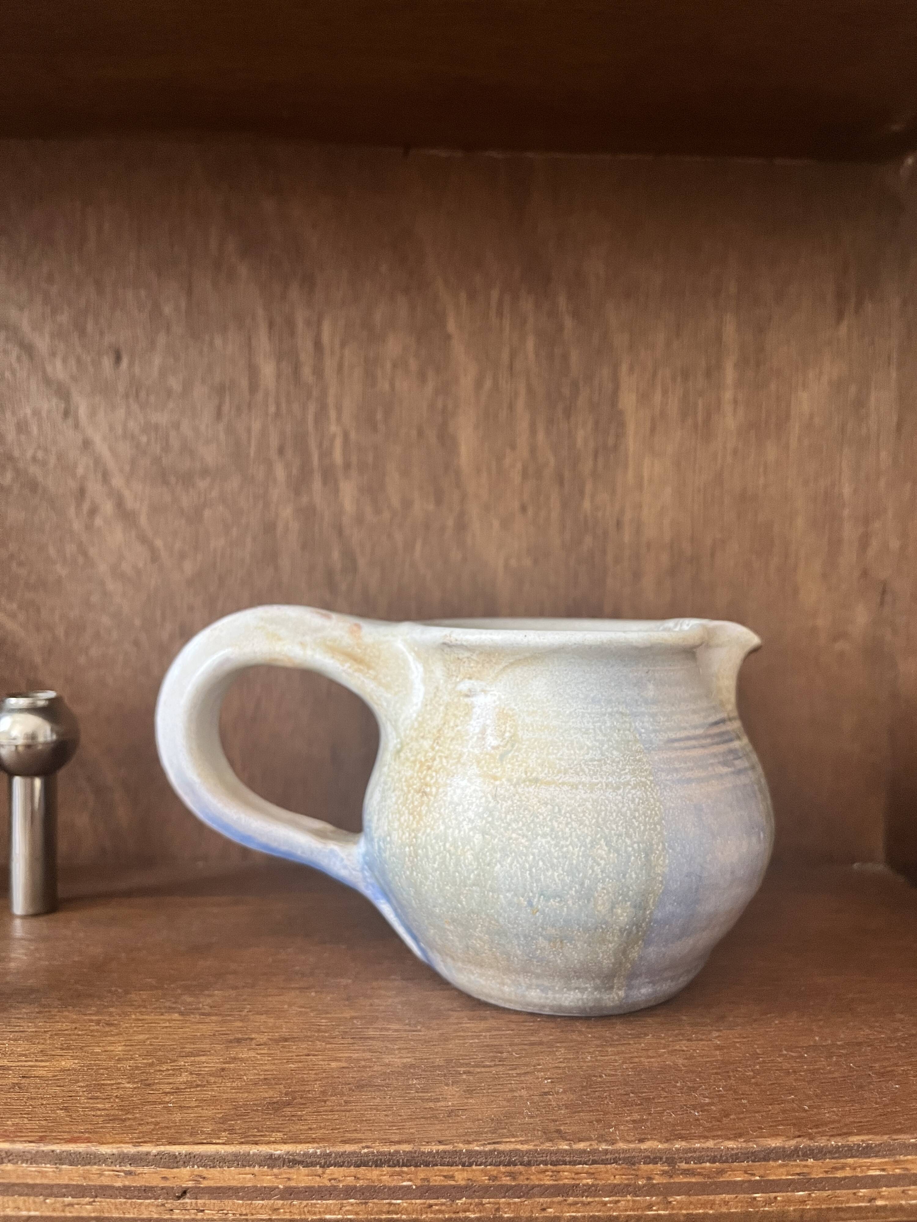 Enamelled and signed stoneware pot, French work 1950
