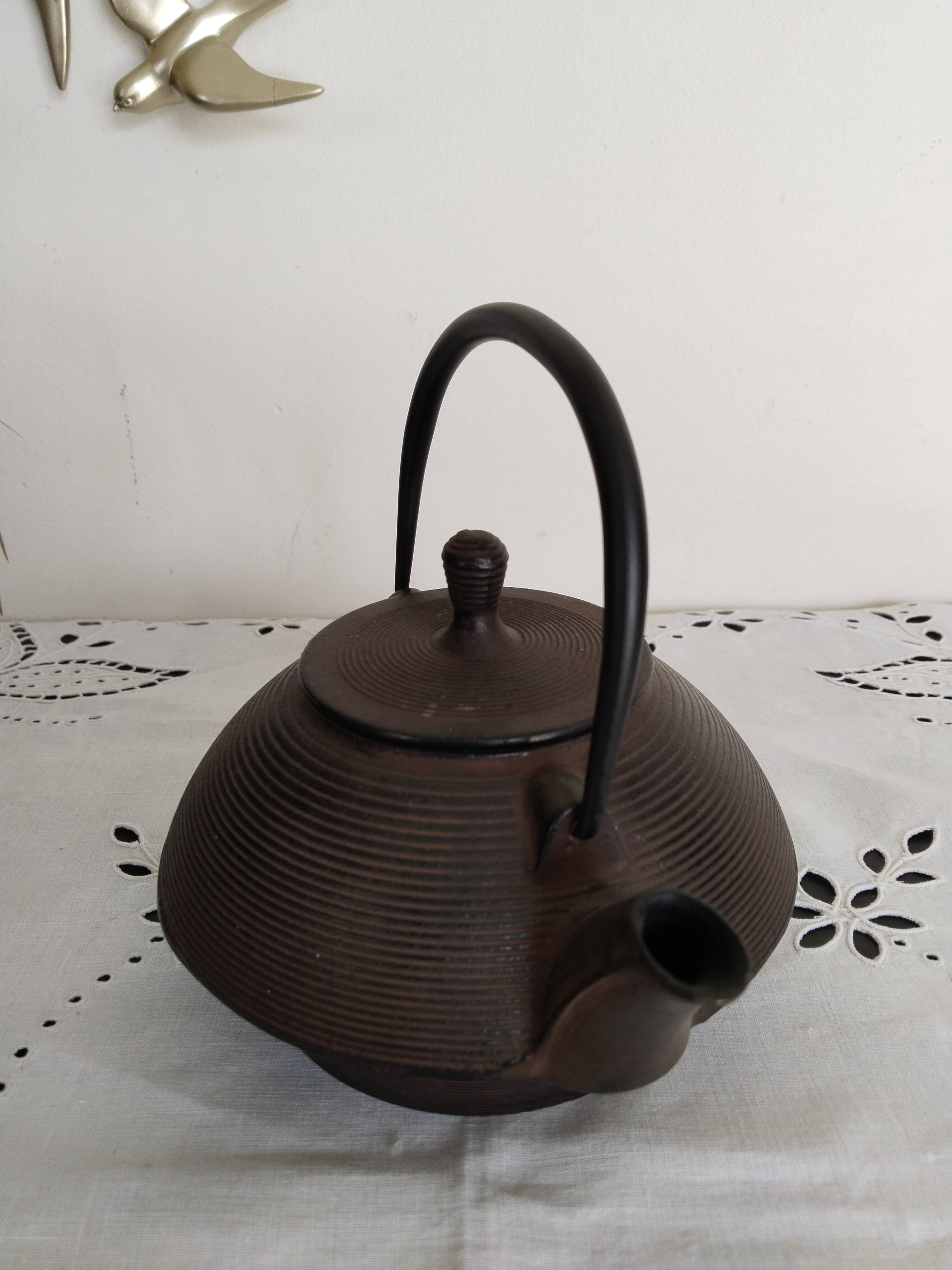 Japanese black enameled cast iron teapot