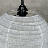 Small Japanese-style natural rattan and linen pendant lamp in the shape of a lantern H50 D30