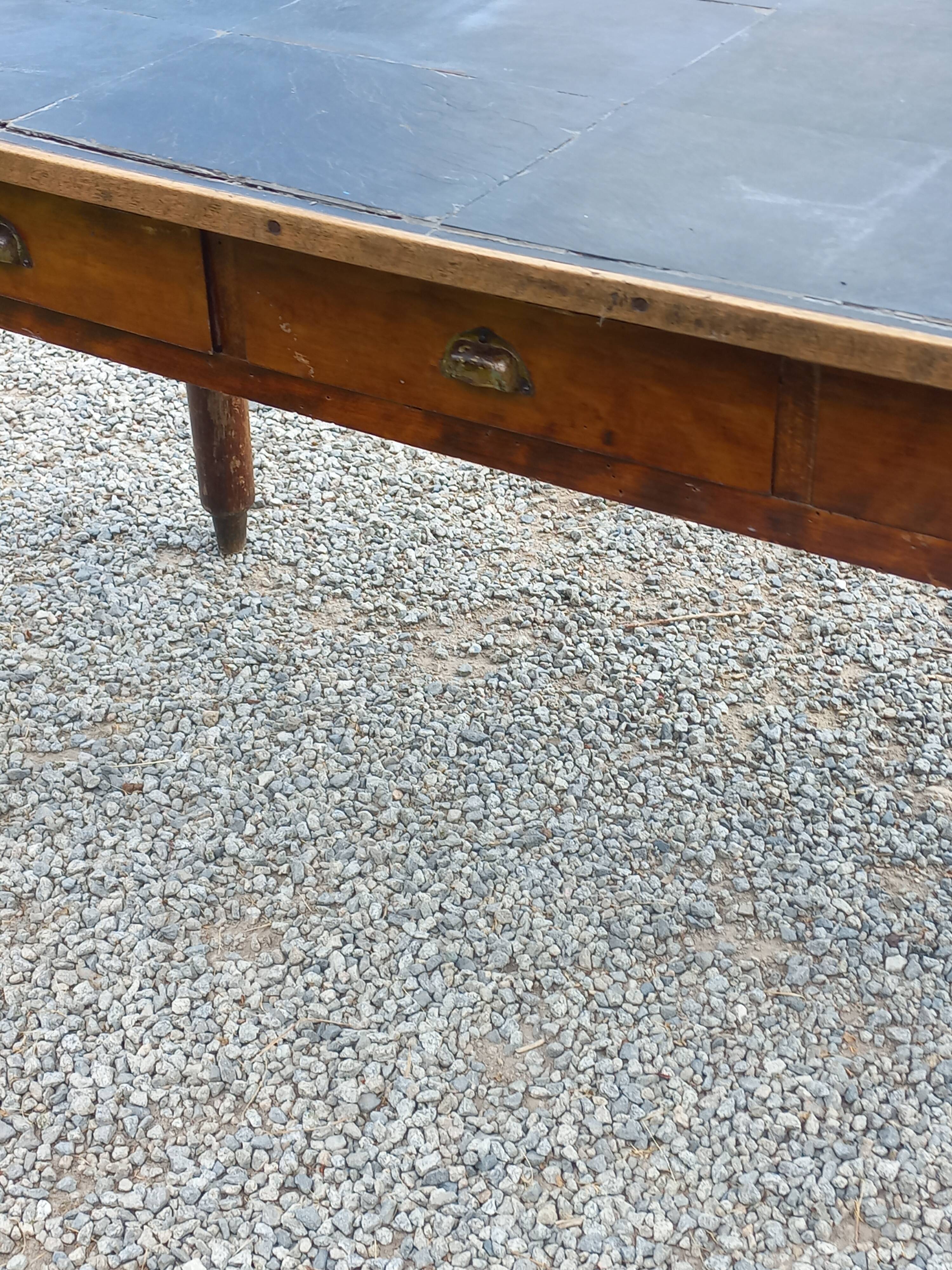 Farmhouse table, late 19th/early 20th century, 6 drawers, slate top 2
