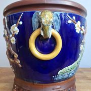 Large antique majolica cache pot, planter by Joseph Holdcroft.