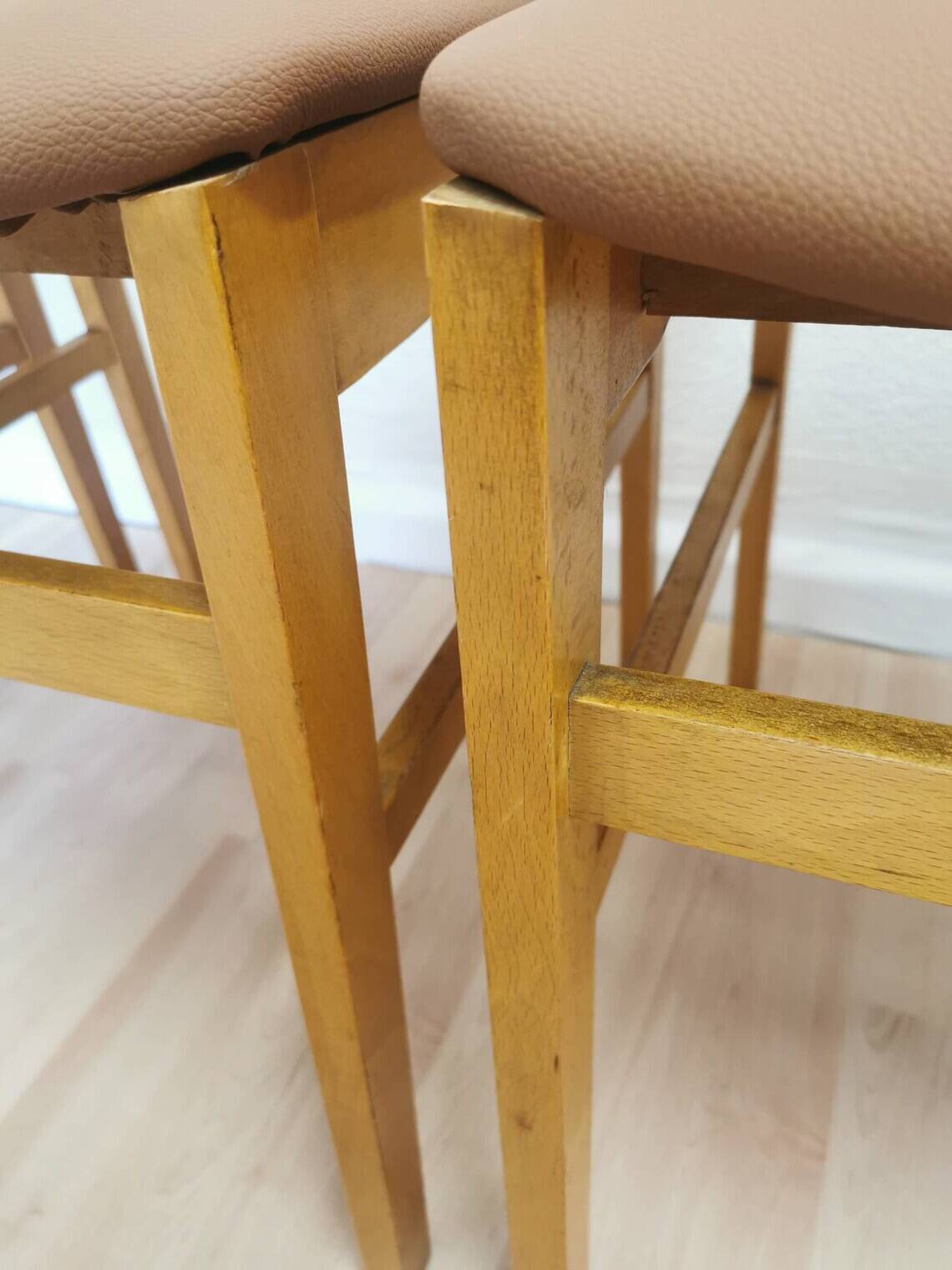 Set of 4 Vintage Branko Ursic Dining Chair: 1970s Scandinavian Wood & Brown