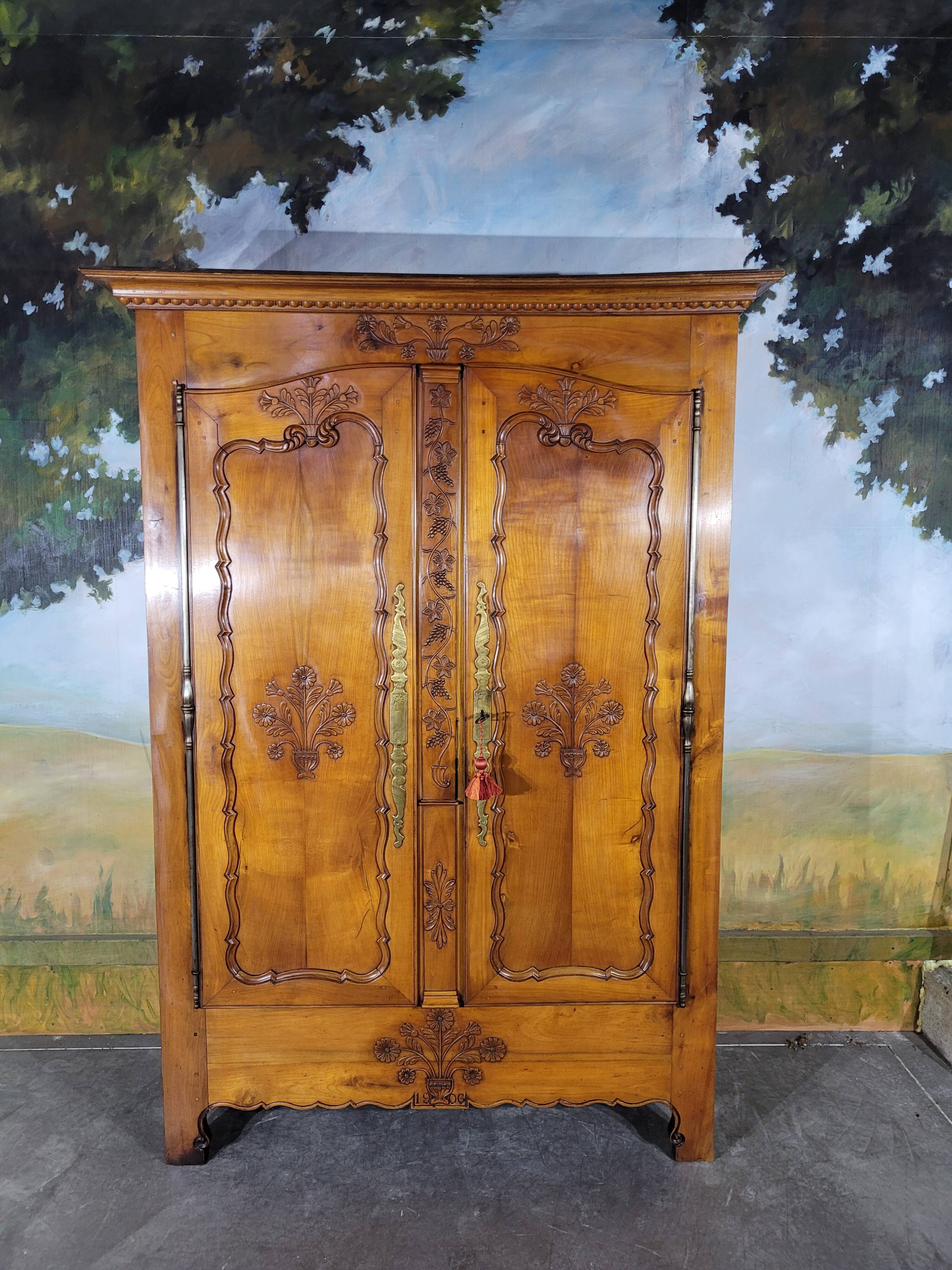 Louis XV style carved cherry wood armoire