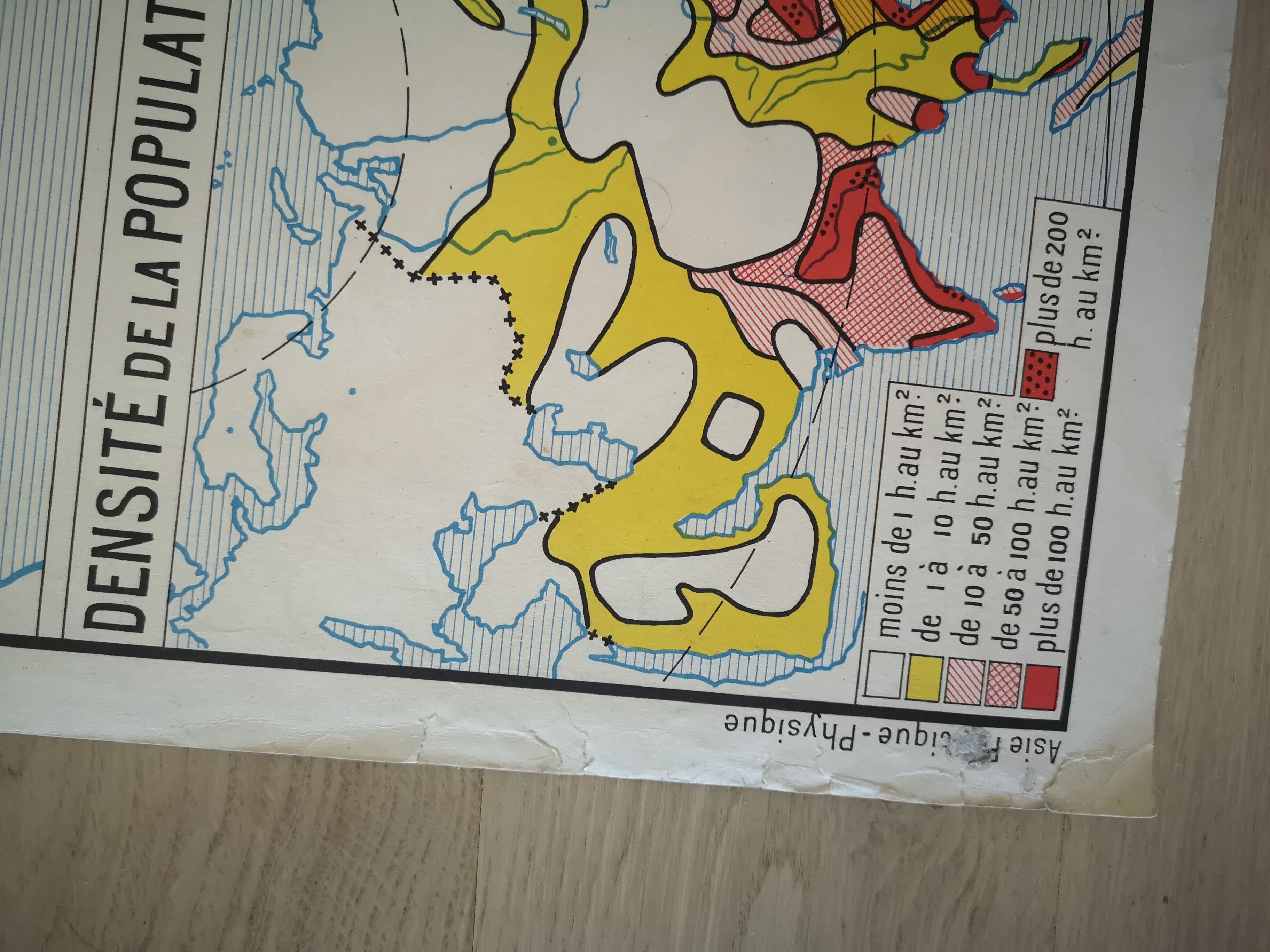 Former vintage Rossignol 50s Asia physical and political map
