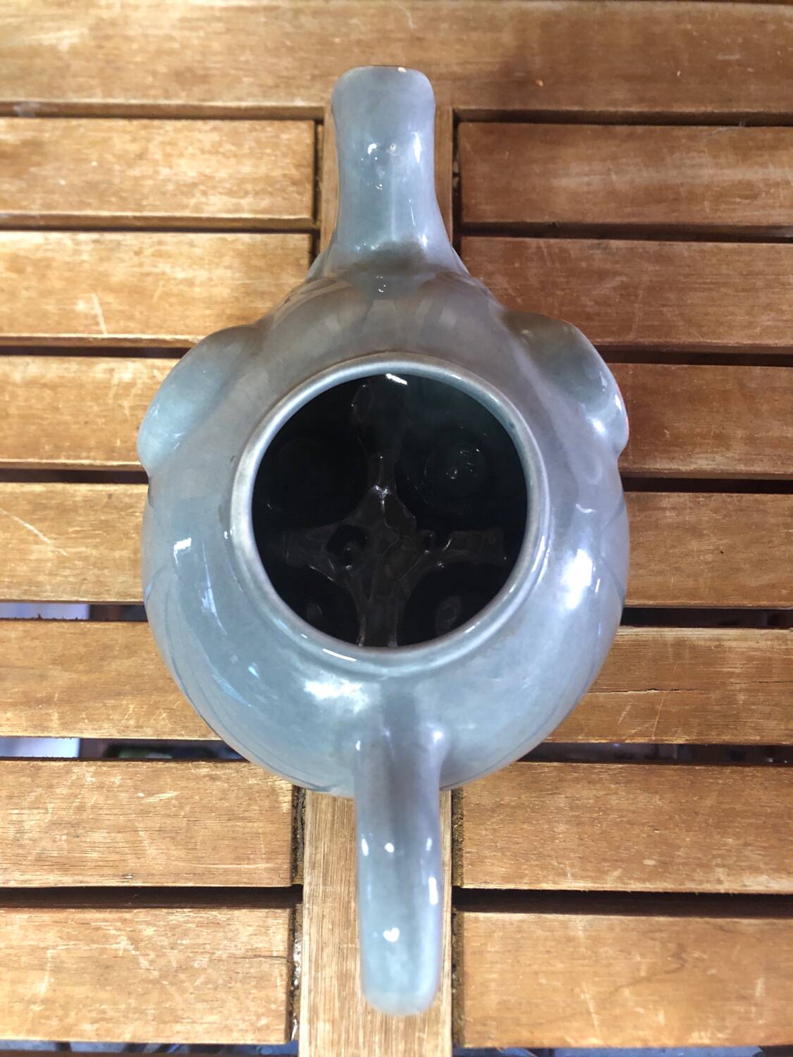 Old teapot elephant shape gray & pink ceramic vintage #a472