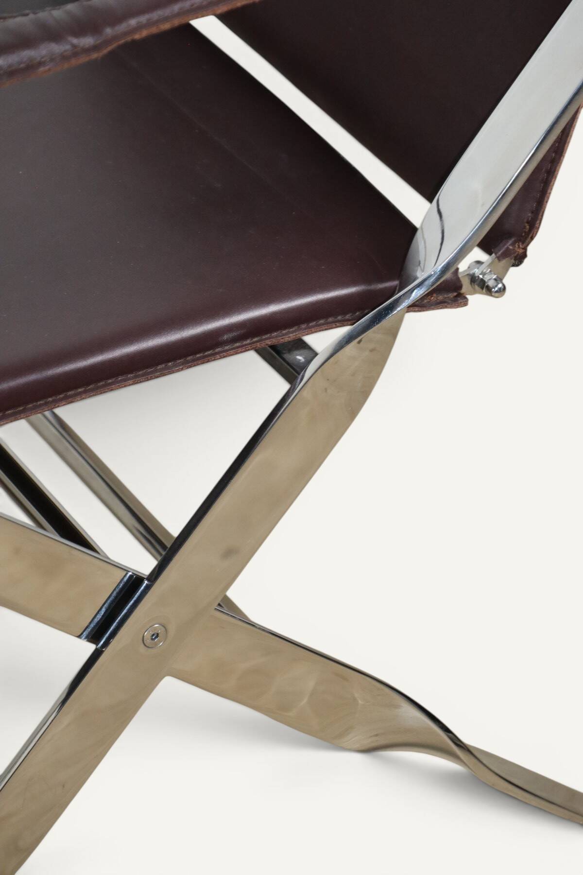Pair of leather and chrome metal armchairs, Italy - 1970