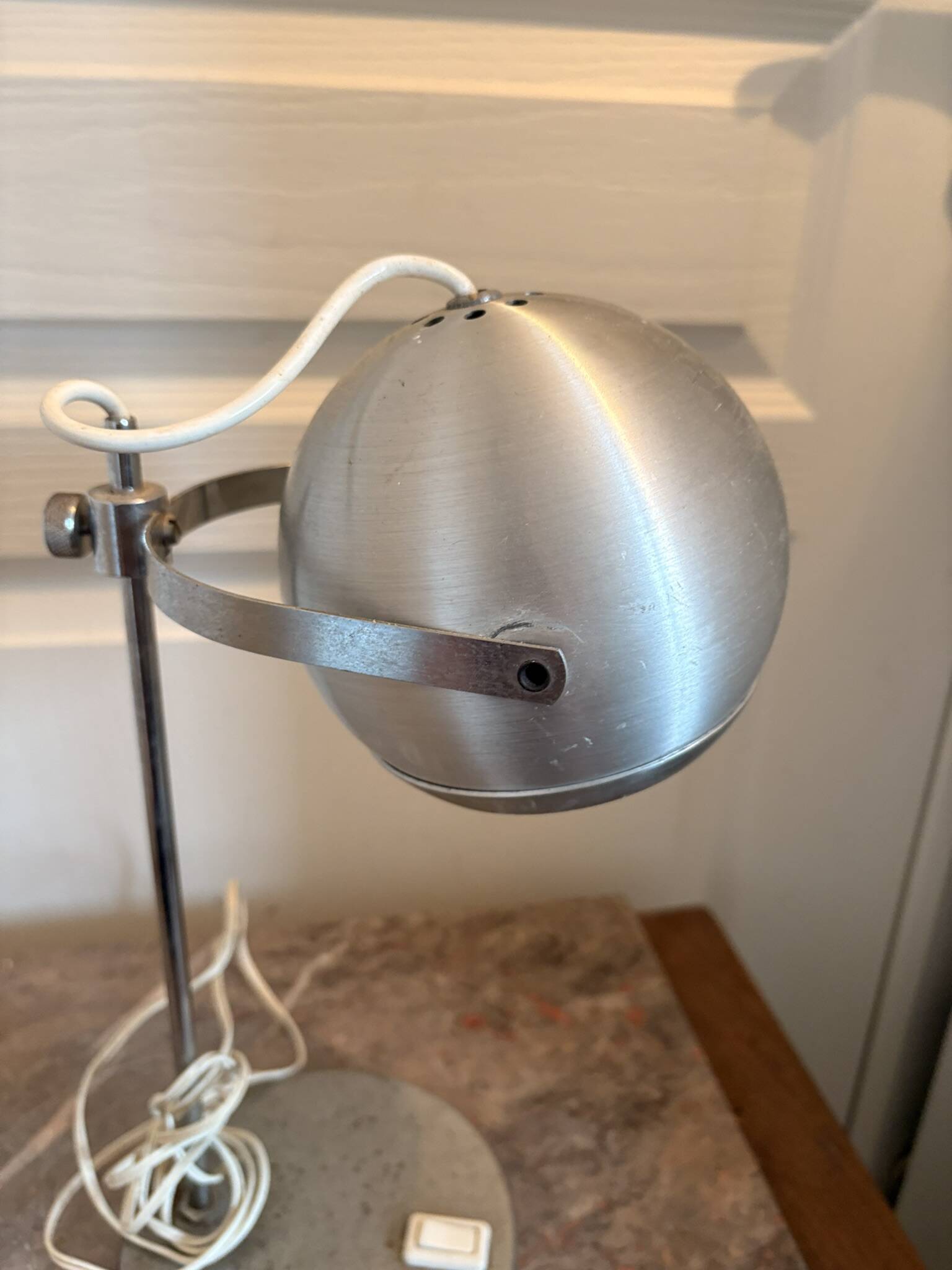 Old Vintage Retro Industrial Silver Metal Eyeball Lamp
