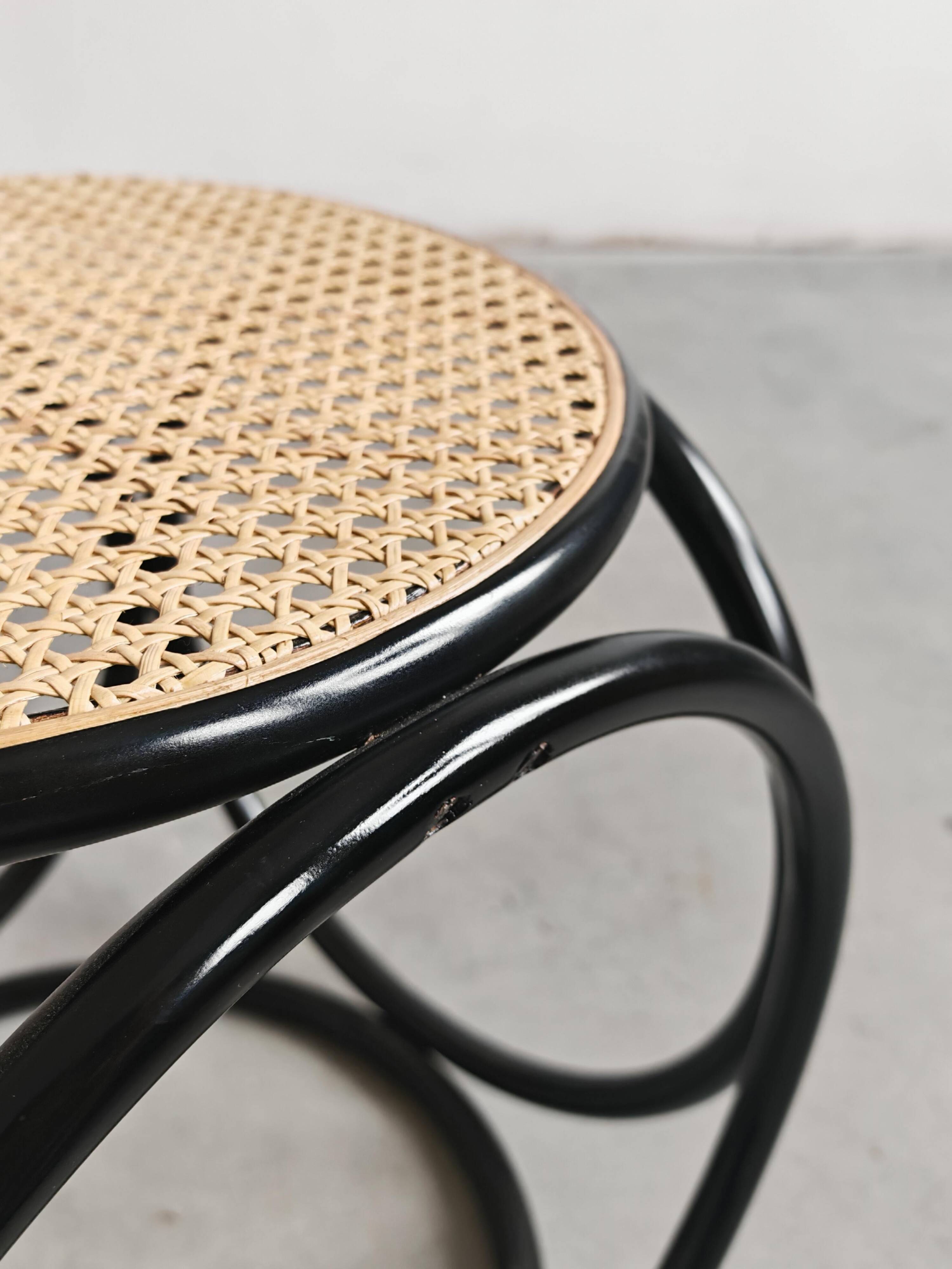 Art Nouveau stool in bent wood and caning by Mundus, 1920s