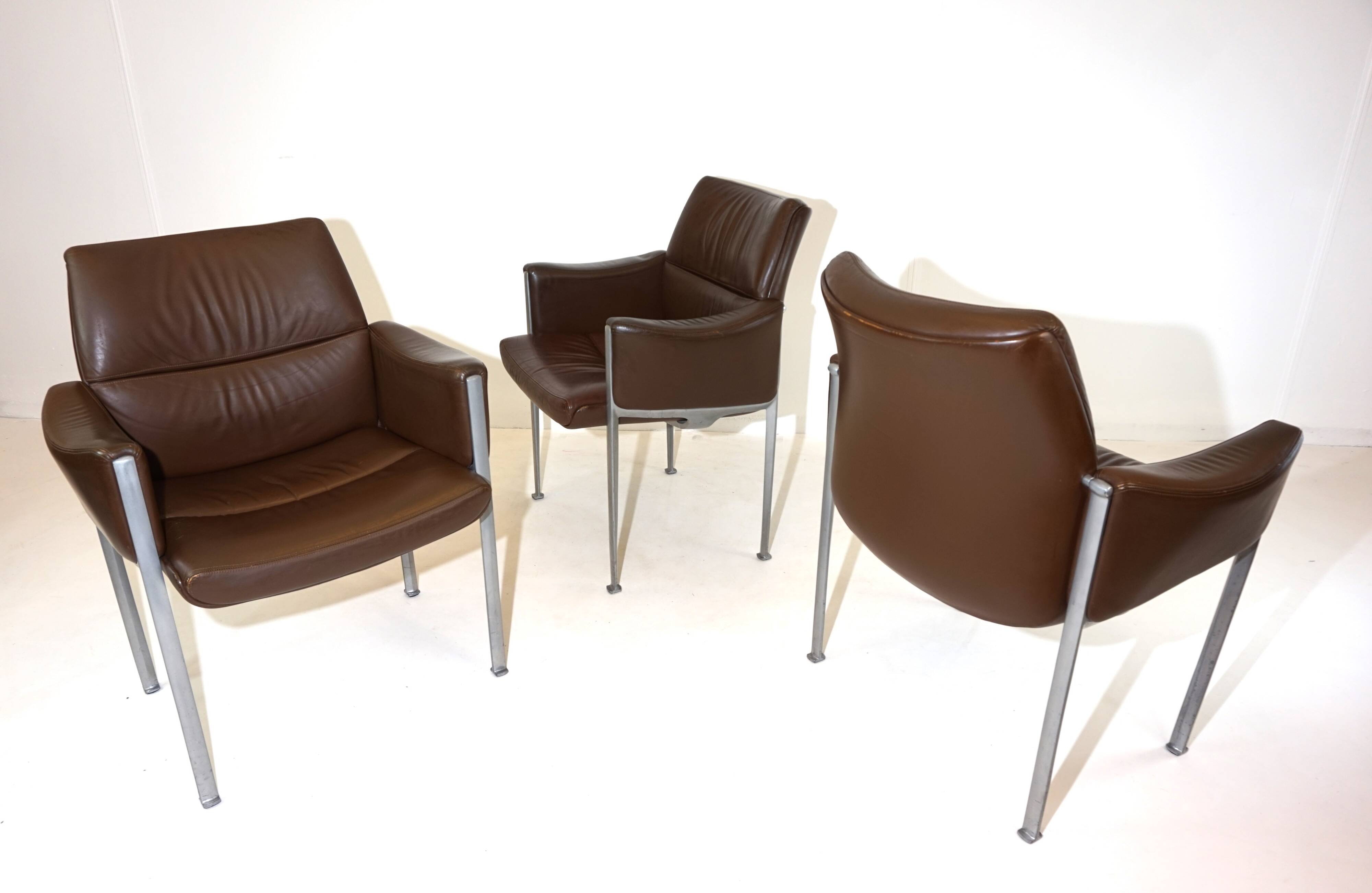 Röder Söhne Set of 3 leather office/dining room chairs by Miller Borgsen