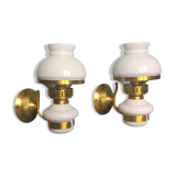 Pair of double opaline and gold metal wall light vintage 60's