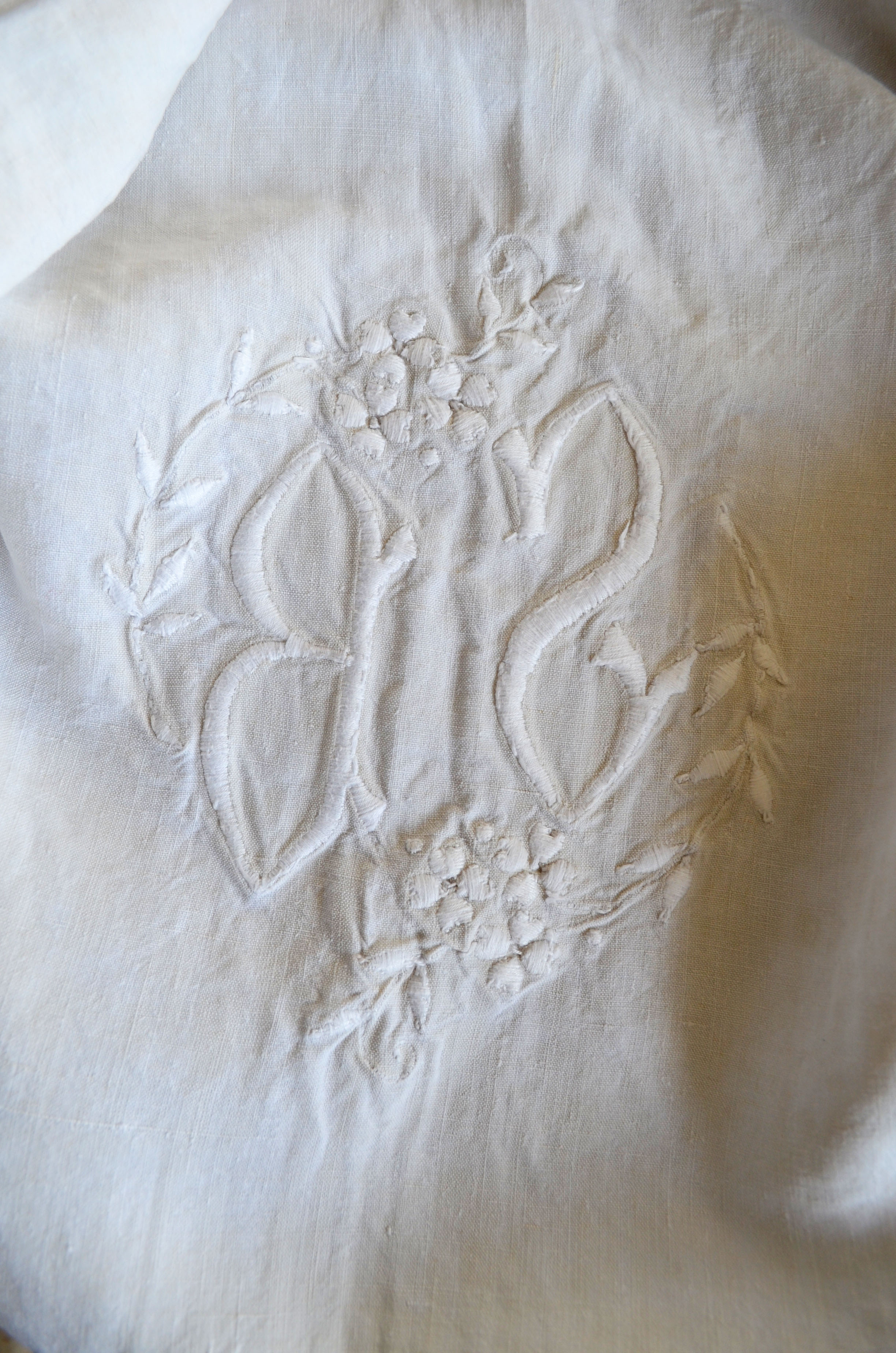 Old linen sheet embroidered