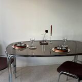 Space age dining table in smoked glass & chrome