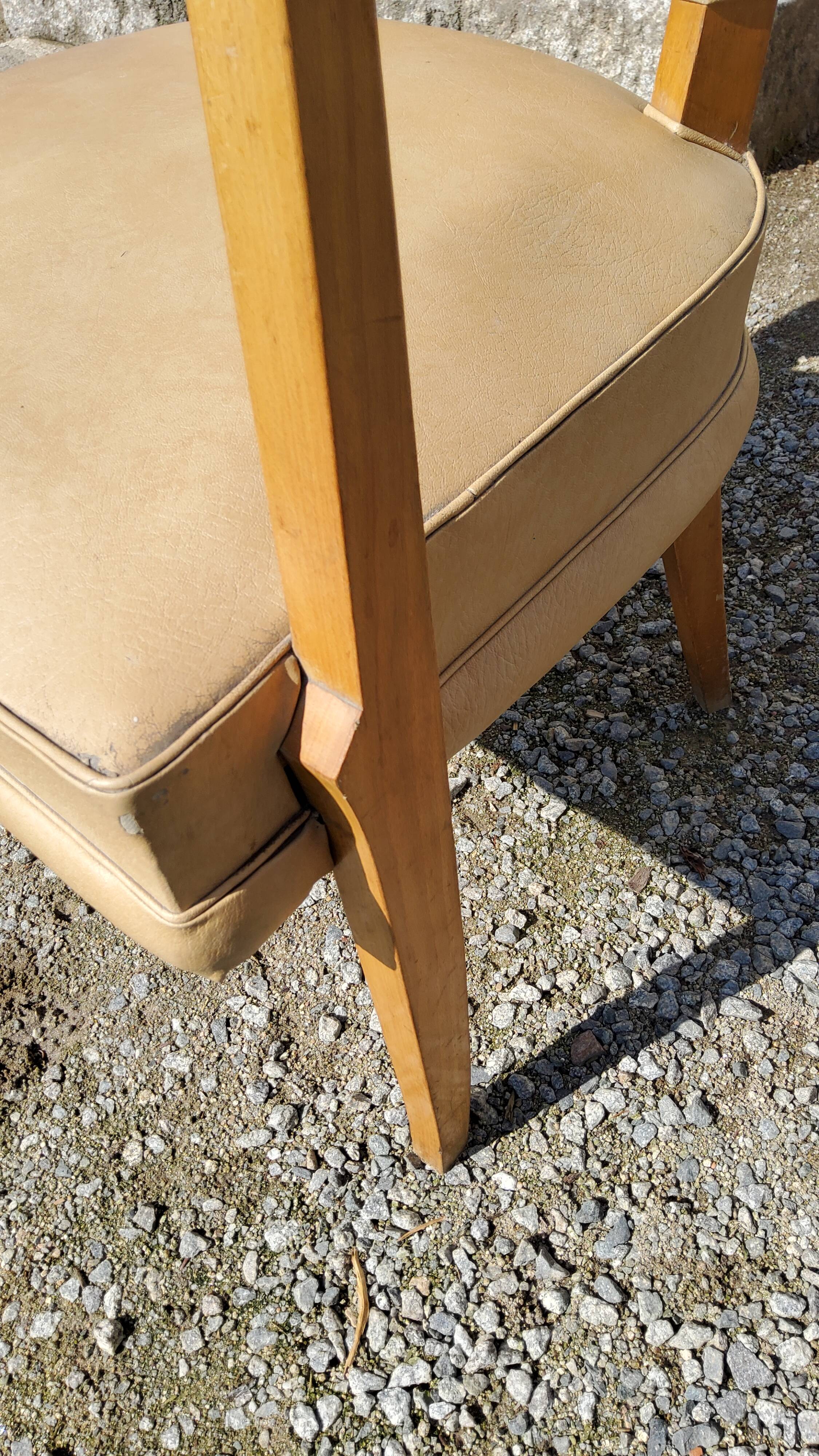 Office armchair from the 50s in beech tinted sycamore and moleskine