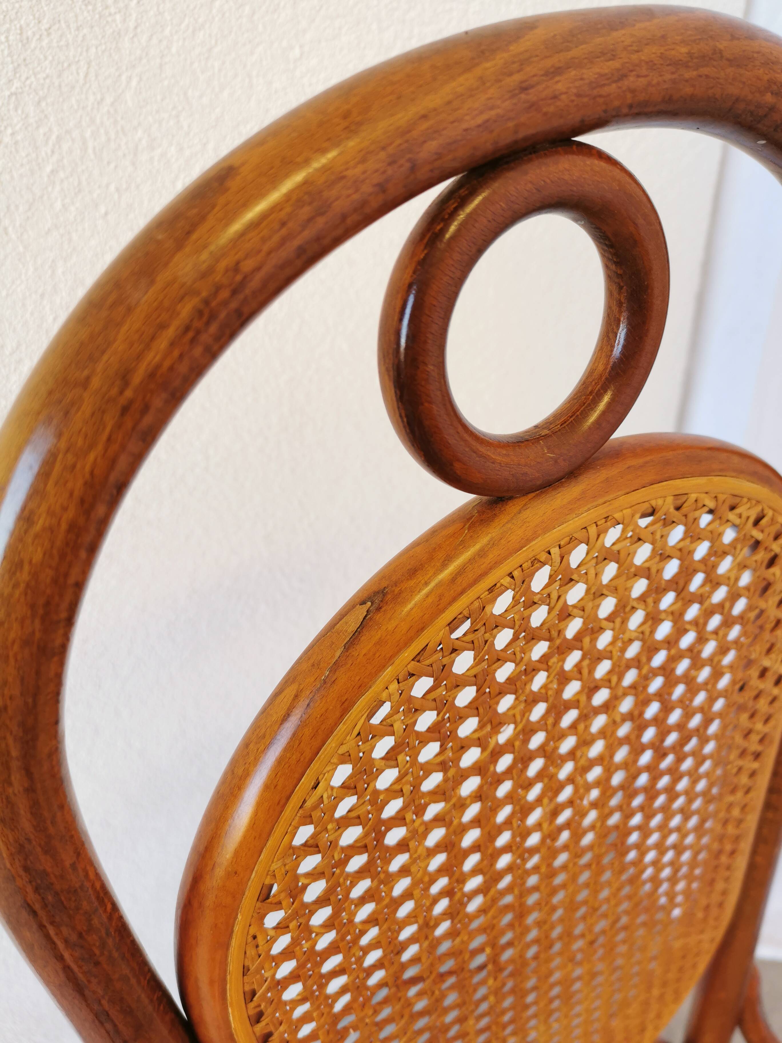 Set of 4 Vintage Bentwood Dining Chairs: Cane Back, Leather Seat, Thonet St