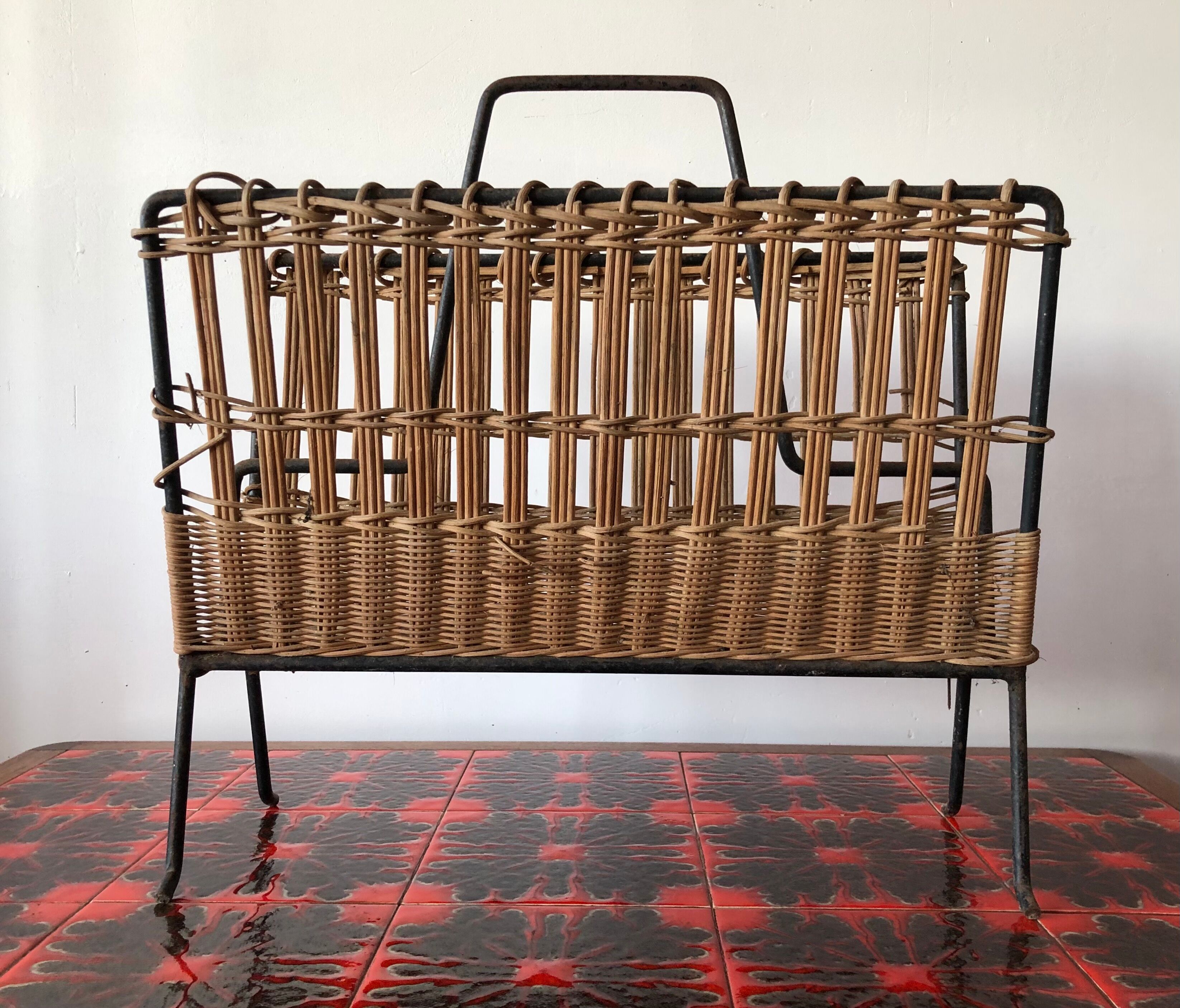 Vintage rattan magazine holder