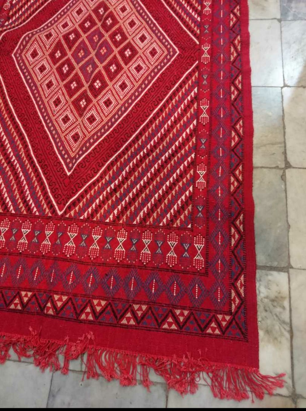 Traditional handmade margoum carpet in pure wool