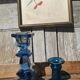 Bougeoirs vintages en verre épais bleu et turquoise