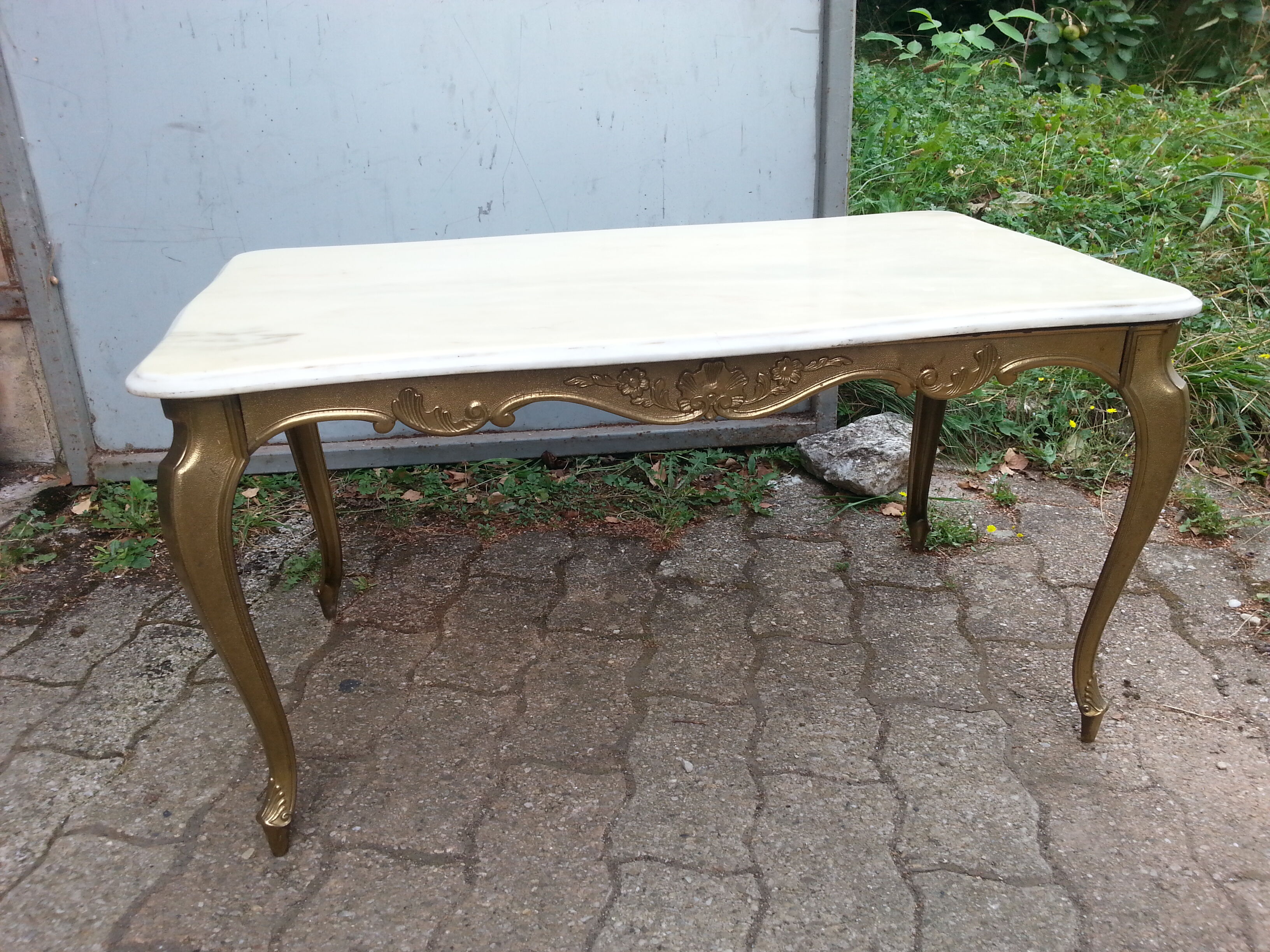 Coffee tanle brass and marble white 1960