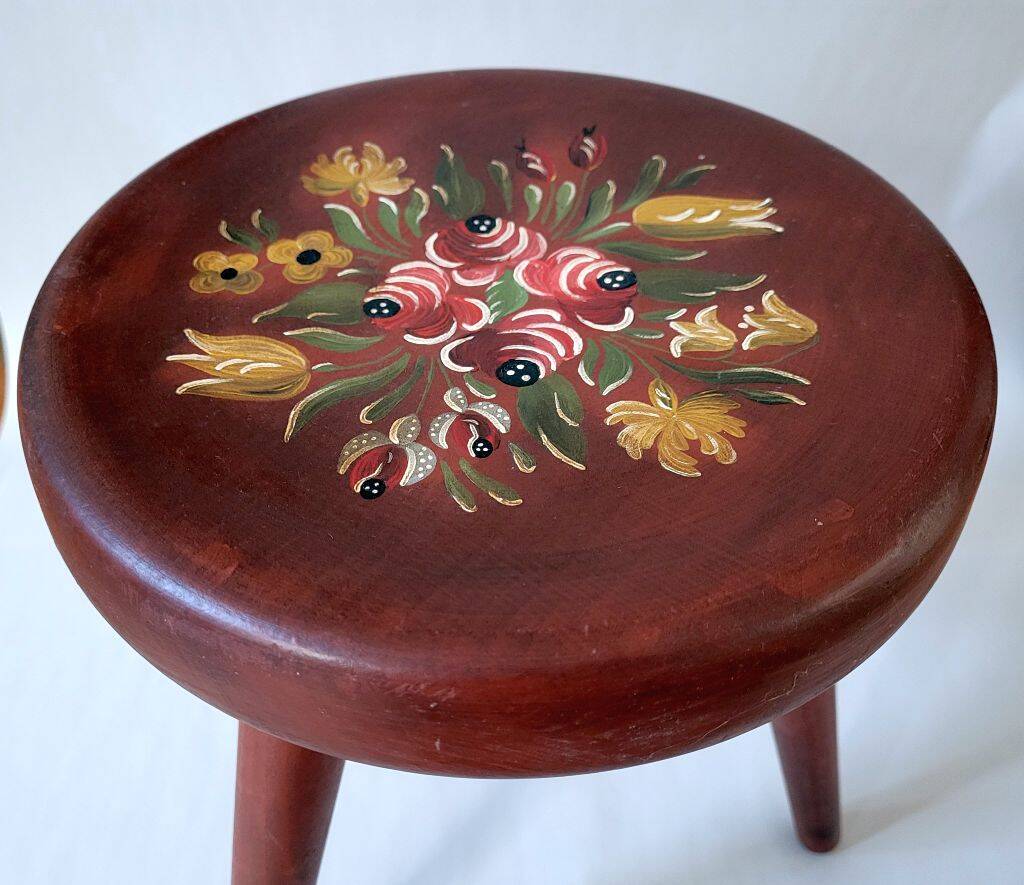 Vintage Painted Wooden Tripod Stool