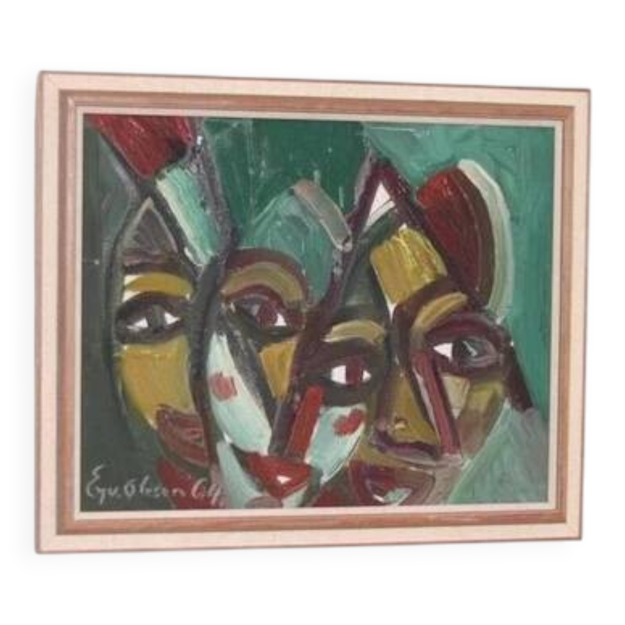 Original Swedish Oil on Canvas “Faces” by Eyvind Olesen Vintage & Framed