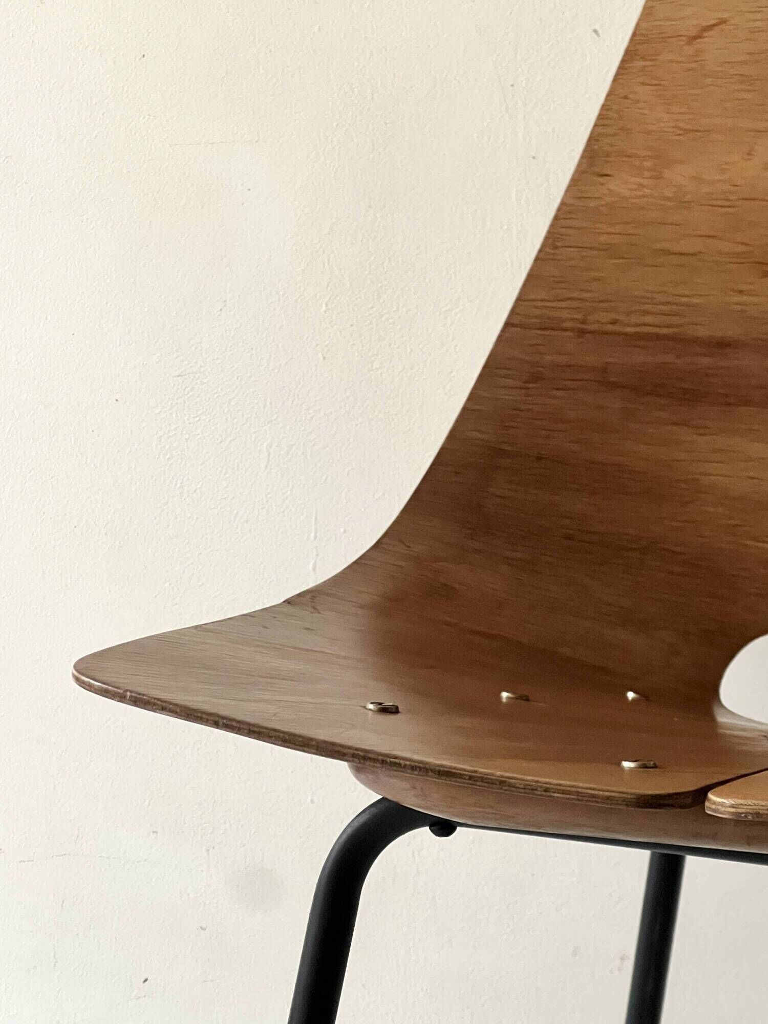 Barrel chair wood & metal by Pierre Guariche for Steiner Paris 1950