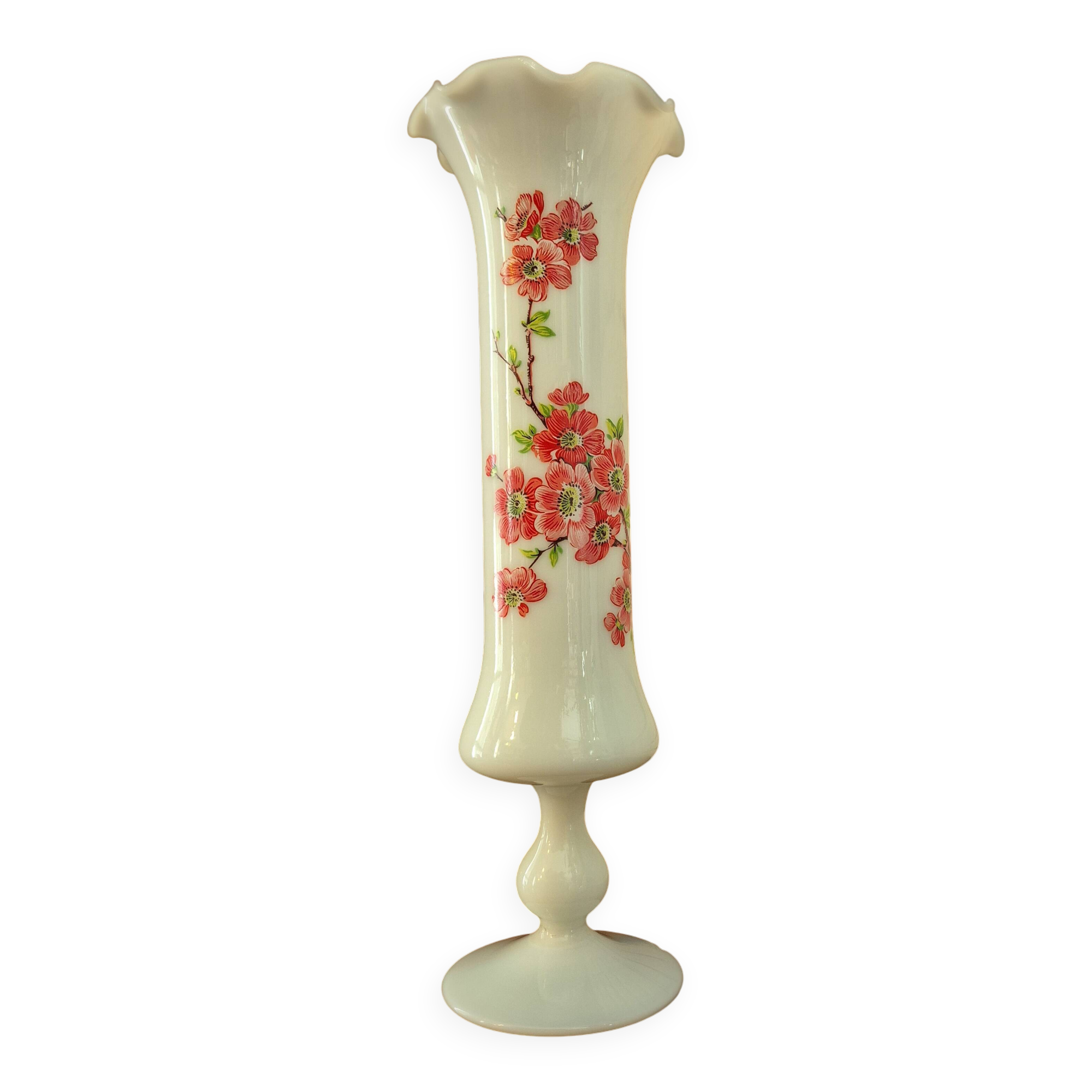 Grand vase opaline fleuri vintage