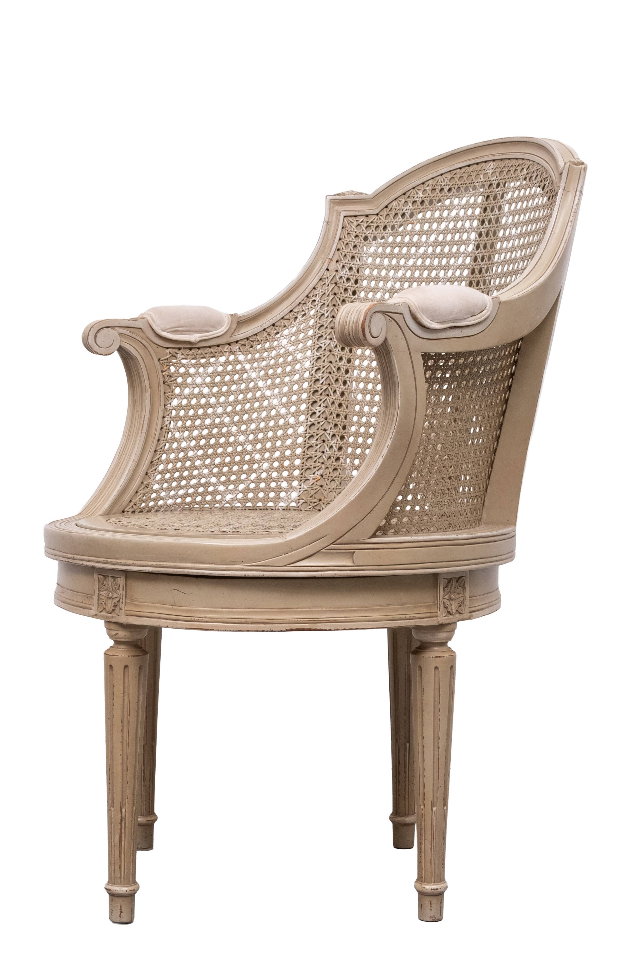 Louis XVI style barrel Cane Office desk chair rotatable