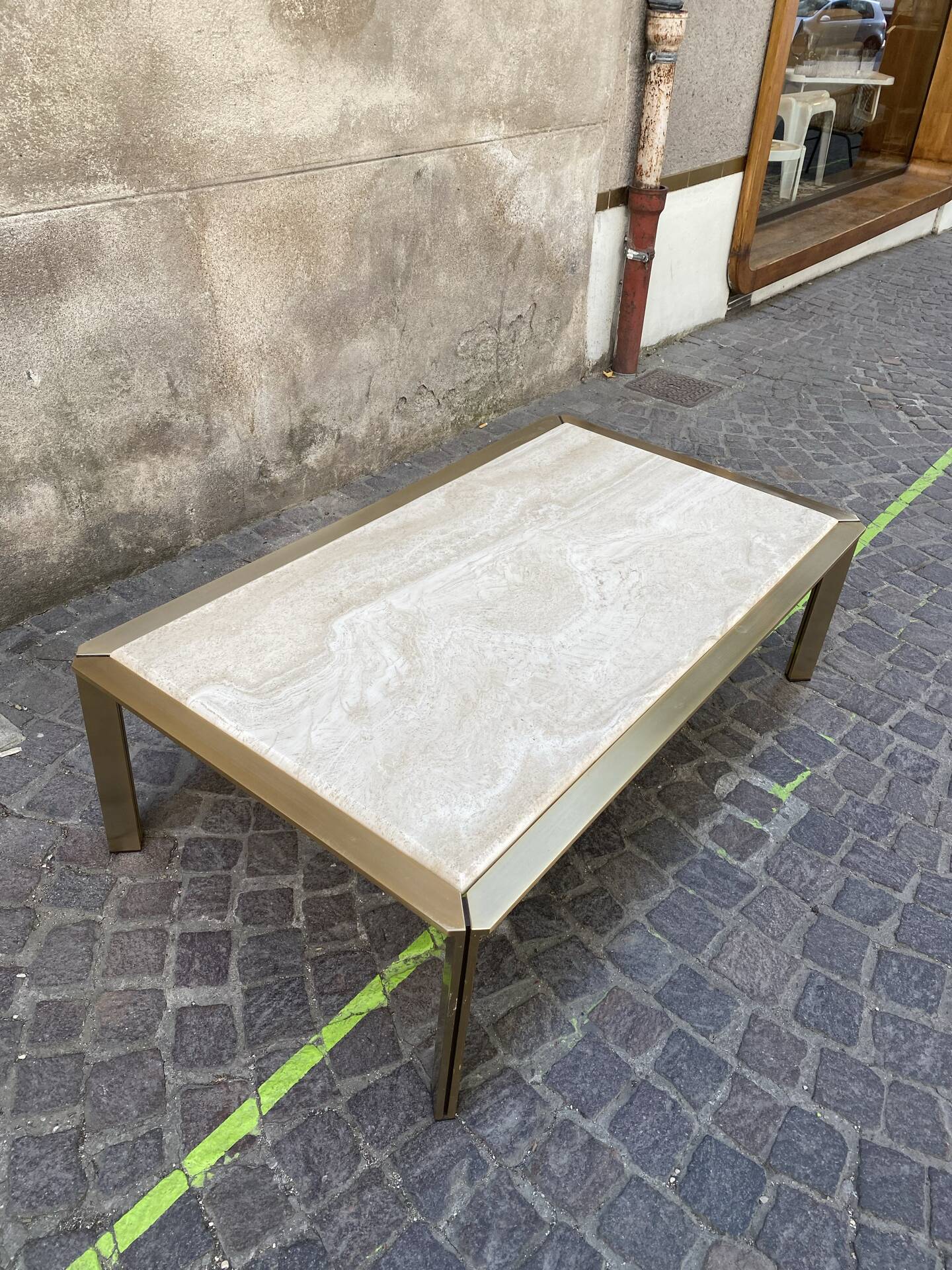 Brass and travertine coffee table