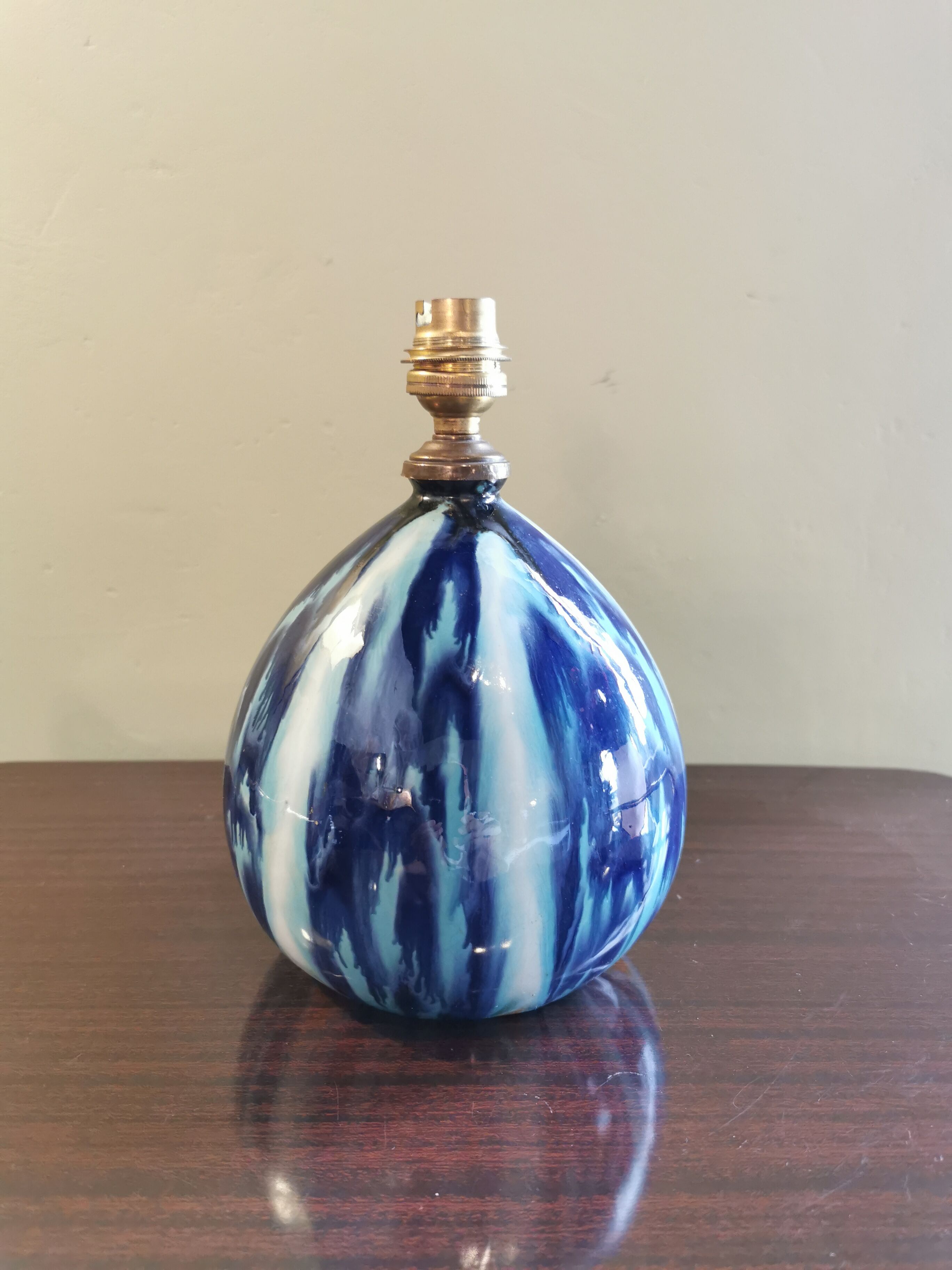 Vintage blue ceramic ball lamp signed