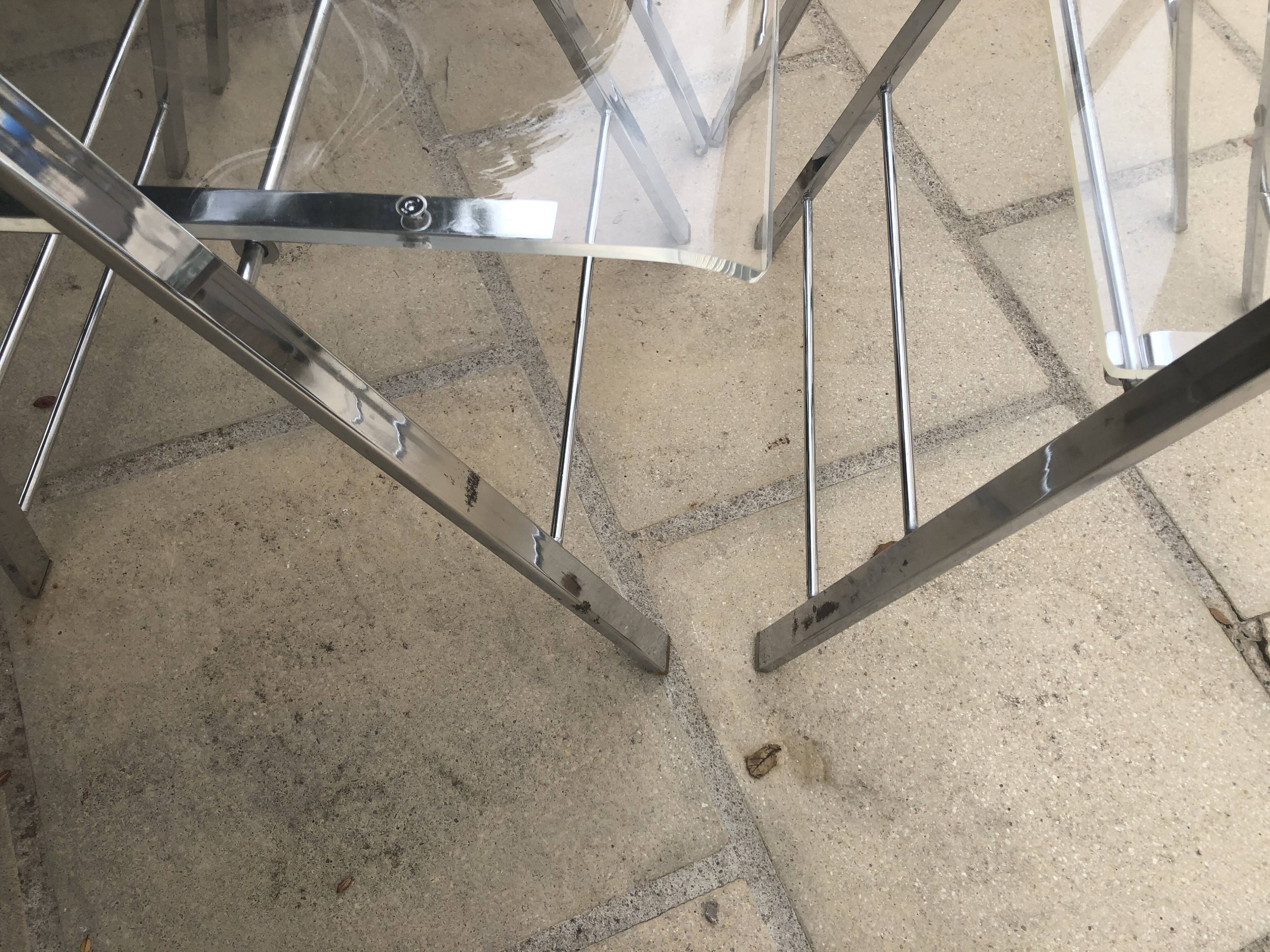 Plexiglass and chrome metal design folding chairs