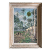 Hst painting "forest with cabin" lumberjack forestry early 20th century