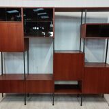 Scandinavian modular shelf bookcase in teak and black metal