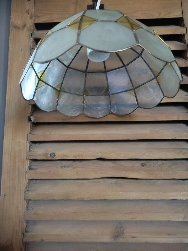 Suspension lampshade Luminaire Mother-of-pearl Damier gilded brass old Dp 0322122