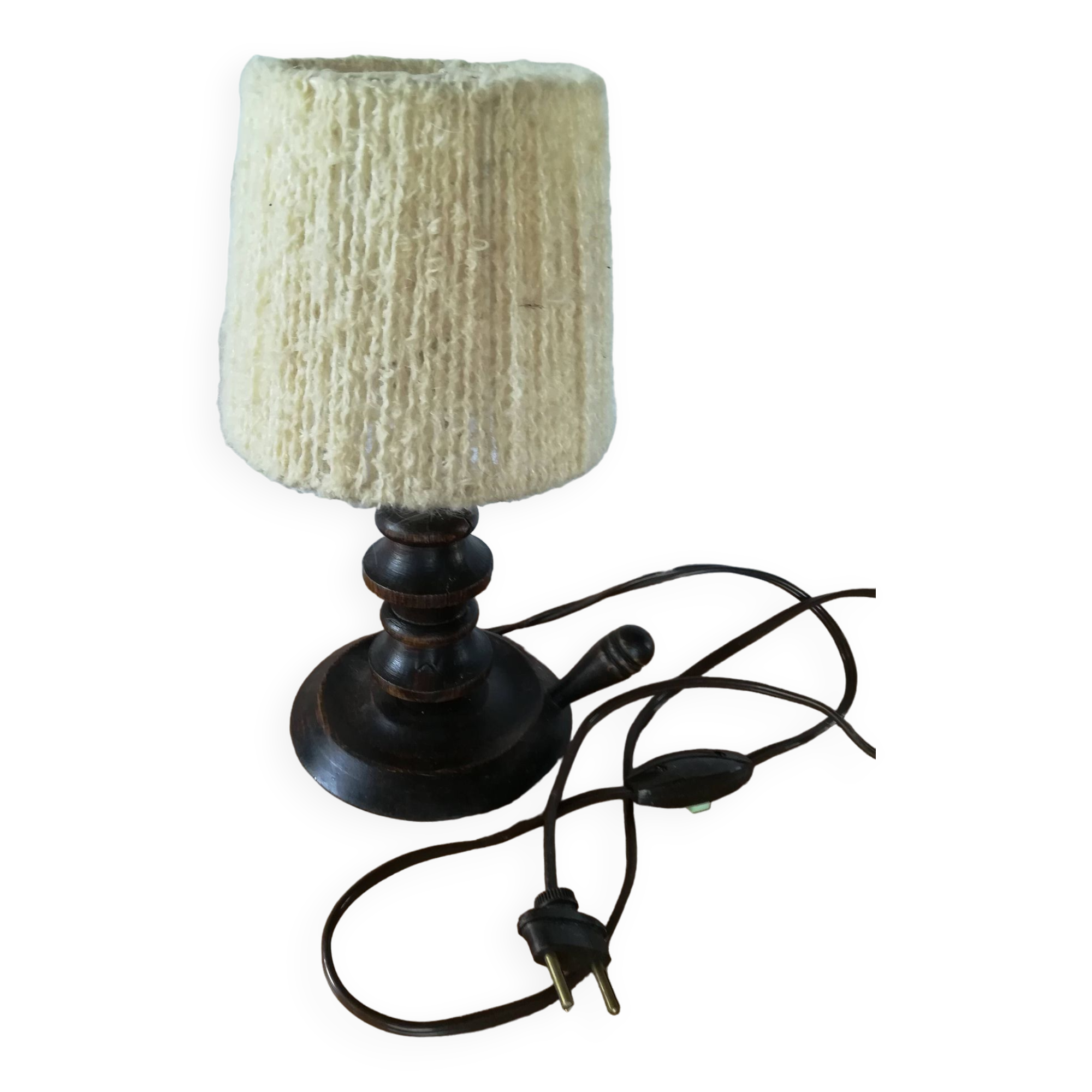 Bedside lamp in wood and wool