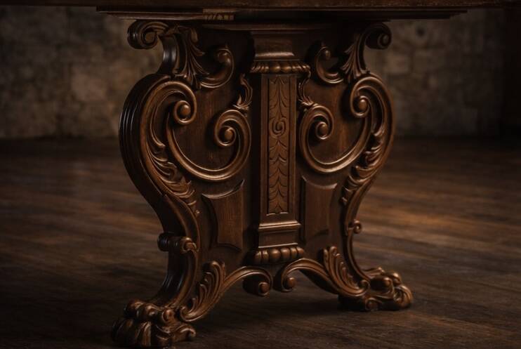 Grand Baroque-Style 11-Piece Dining Suite — Carved Oak & Oak Veneer — Table
