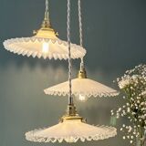 Vintage triple pendant lamp in white opaline