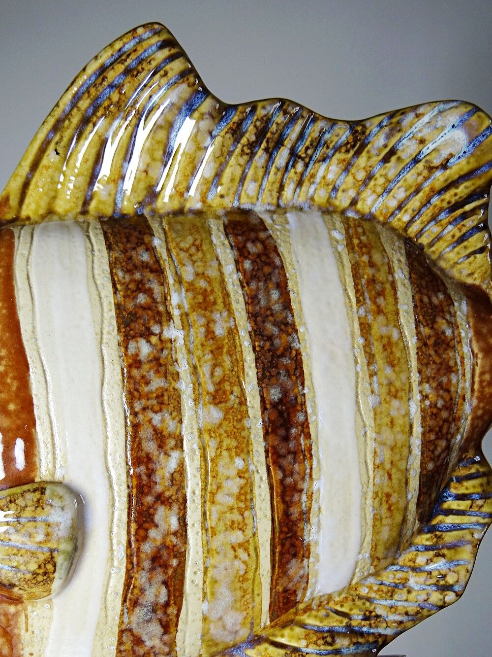 Vintage ceramic wall fish in glazed handmade style, 1970s-1980s.