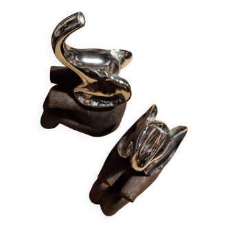 Wooden elephant bookends