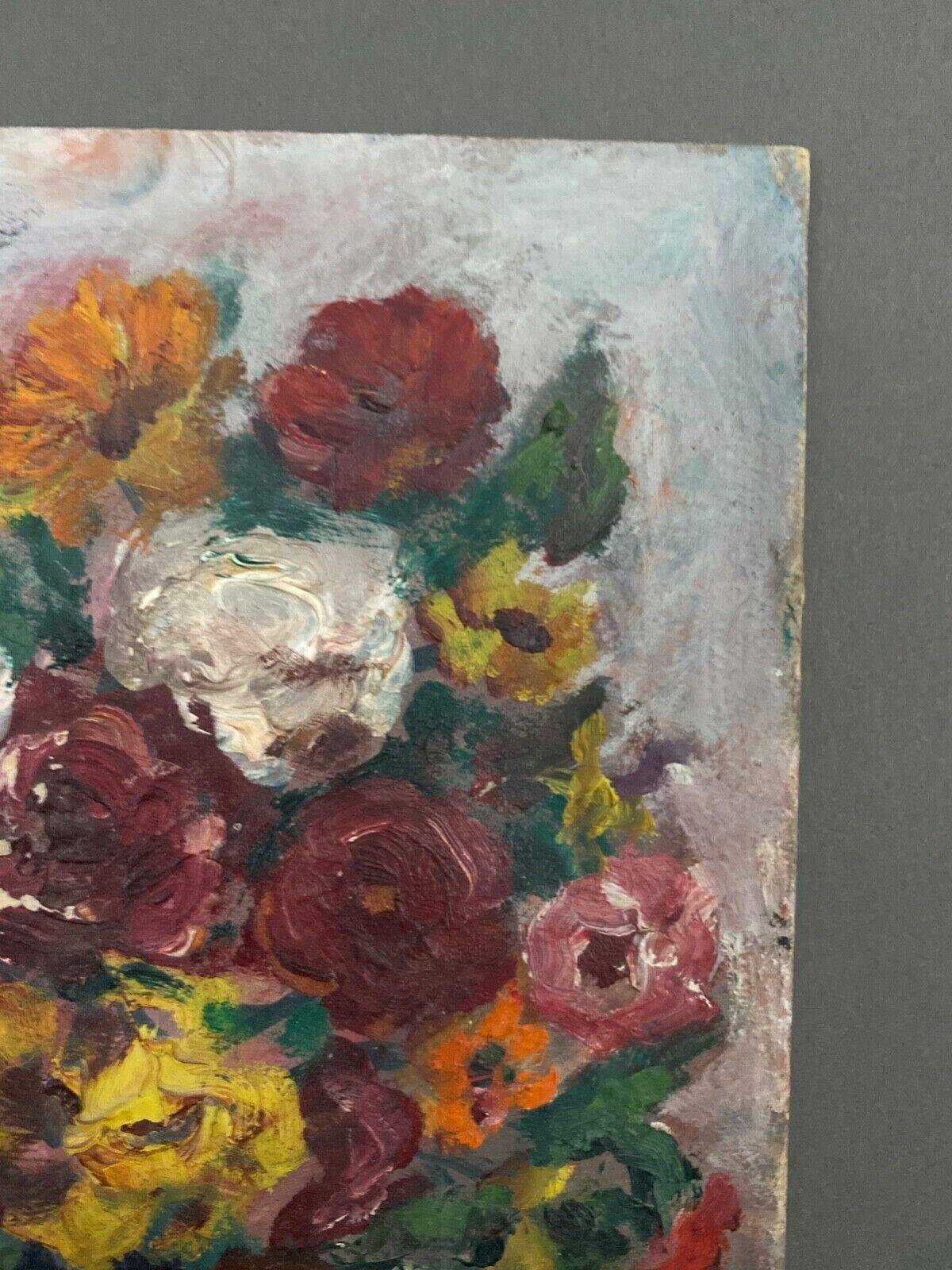 Oil on cardboard bouquet of flowers still life by Rosa Gamba 20th century