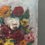 Huile sur carton bouquet de fleurs nature morte par Rosa Gamba XXe