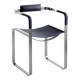 Armchair, silver steel and navy blue leather, contemporary style.