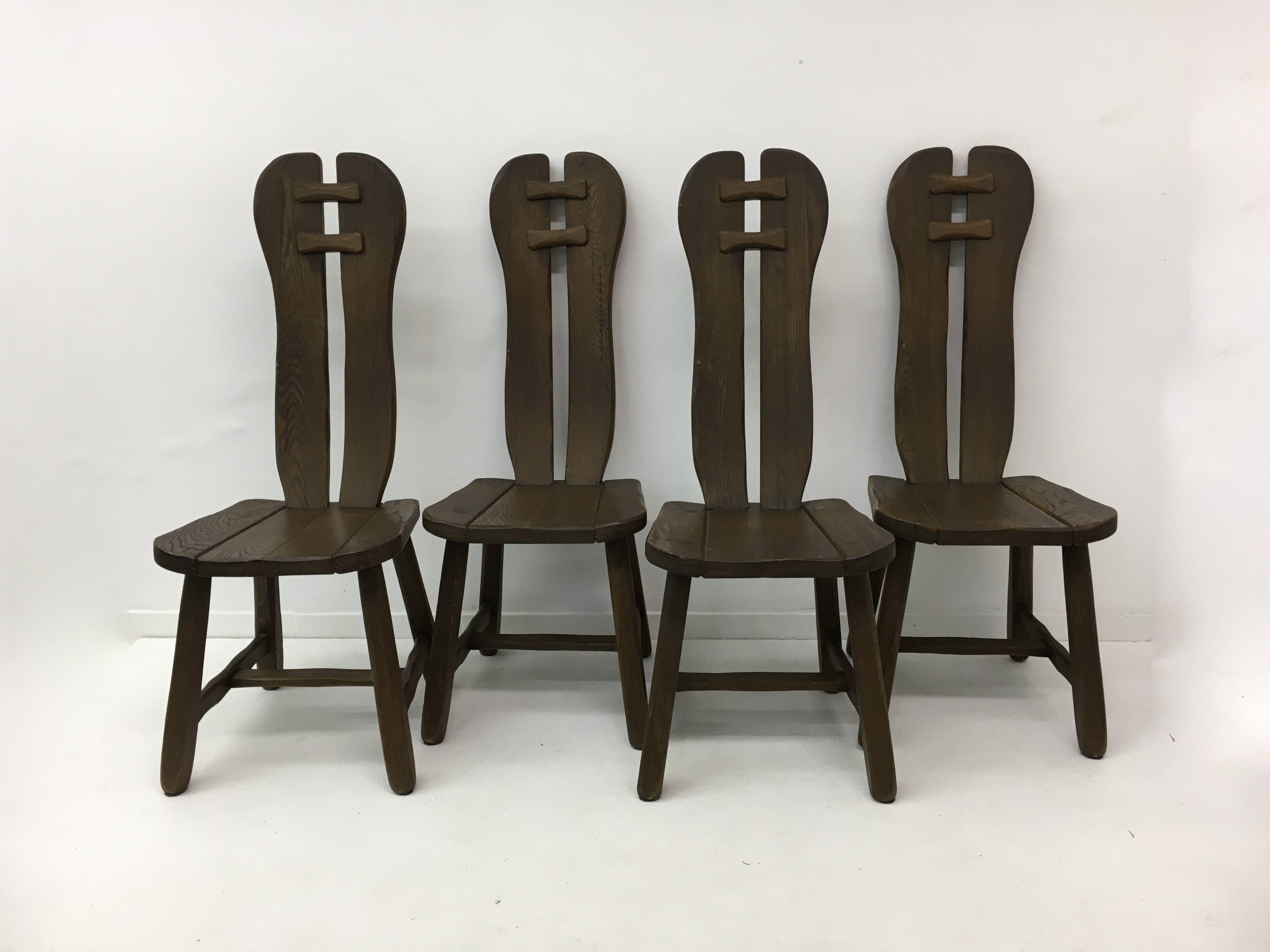 Set of 4 Belgian Brutalist Dining Chairs from De Puydt, 1970’s