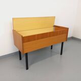 Vintage teak and black metal storage unit / chest on legs from the 70s