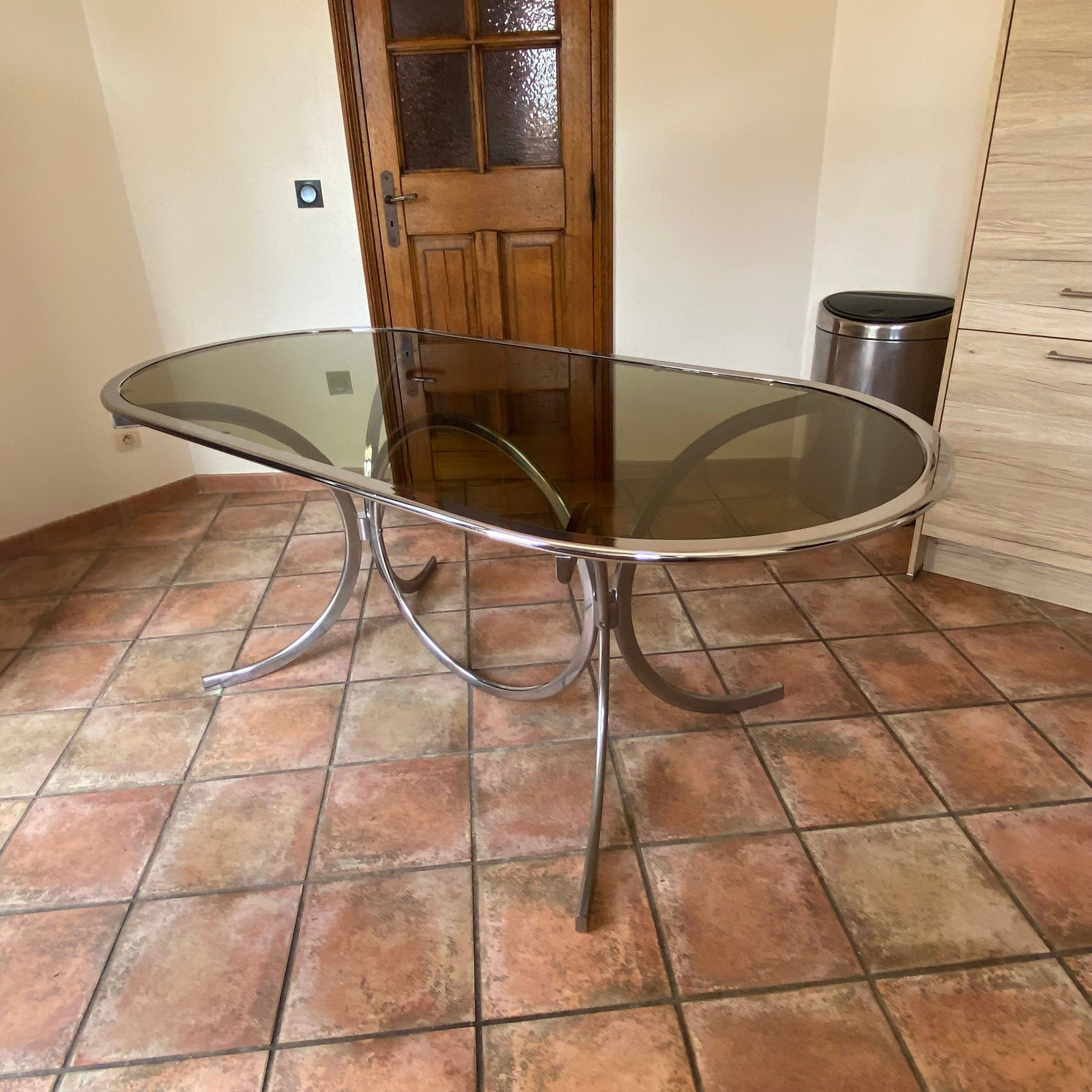 Roche Bobois oval table. 1970. Chrome steel. 188x90.
