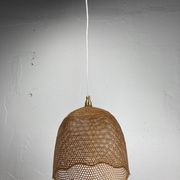 Beehive webbing rattan wicker pendant hanging lamp, 1930s