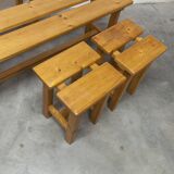 Set of 2 benches and 2 stools in pine, 1970s mountain style.