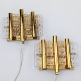Pair of Hans-Agne Jakobsson wall lights in brass and pressed glass