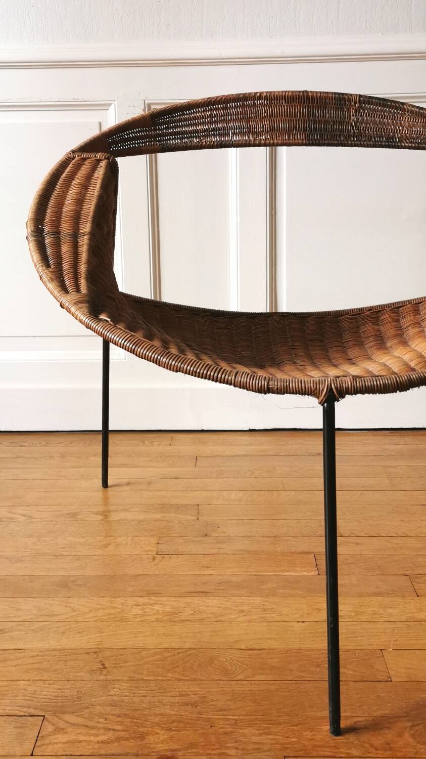 Rush rattan armchair, design by Maurizio Tempestini for Rima, 1960.